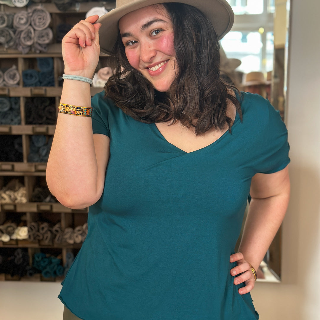 sola t in tissue cove with the palazzo pant in tissue bay