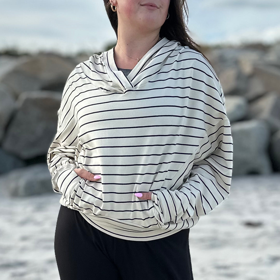 suger® beachcomber in yang stripe with palazzo pants in tissue black