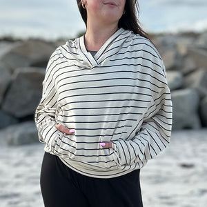 suger® beachcomber in yang stripe with palazzo pants in tissue black