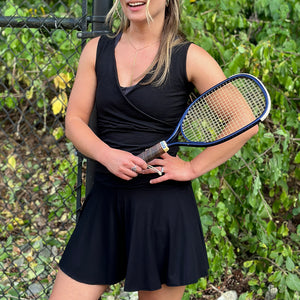 birdie short in black with cross top in subtle black