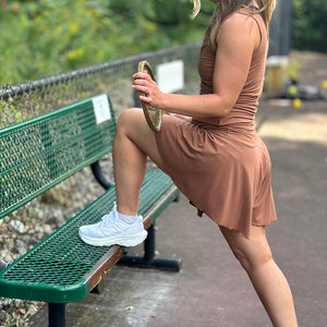 birdie short in cedar with cross top in cedar