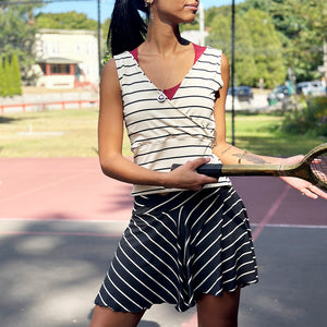 cross top in yang stripe with birdie short in yin stripe