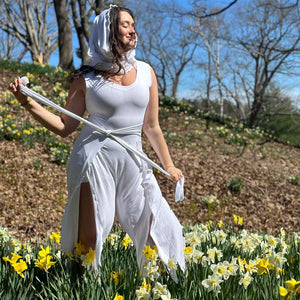 suger® aloha jumpsuit in white with hourglass hood