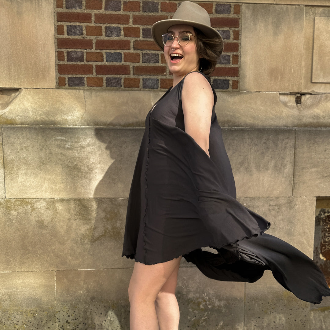 angelrox® dixie dress in tissue dusk with shawl in tissue dusk