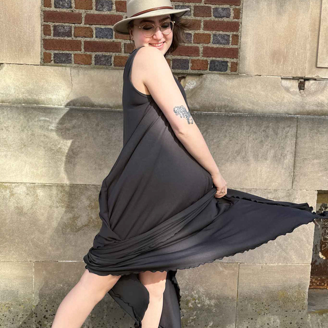 angelrox® dixie dress in tissue dusk with shawl in tissue dusk