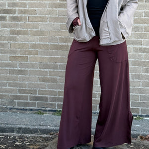 harlow pants in redwood with doris in clay and aria sleeves in redwood