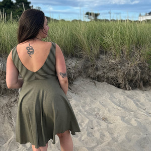 sail away dress in country stripe + sage heather combo