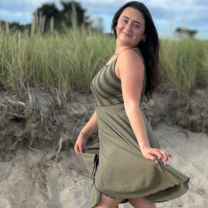 sail away dress in country stripe + sage heather combo 