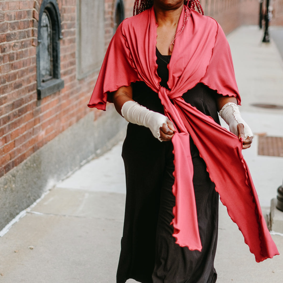 black farmer with ruby girly wrap and heaven shimmer opera sleeves