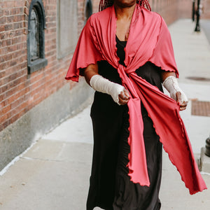 black farmer with ruby girly wrap and heaven shimmer opera sleeves