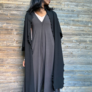 farmer jumpsuit in dusk with girly wrap in subtle black