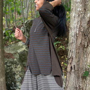 homerun shirt in woodland/espresso and farmer in earth stripe