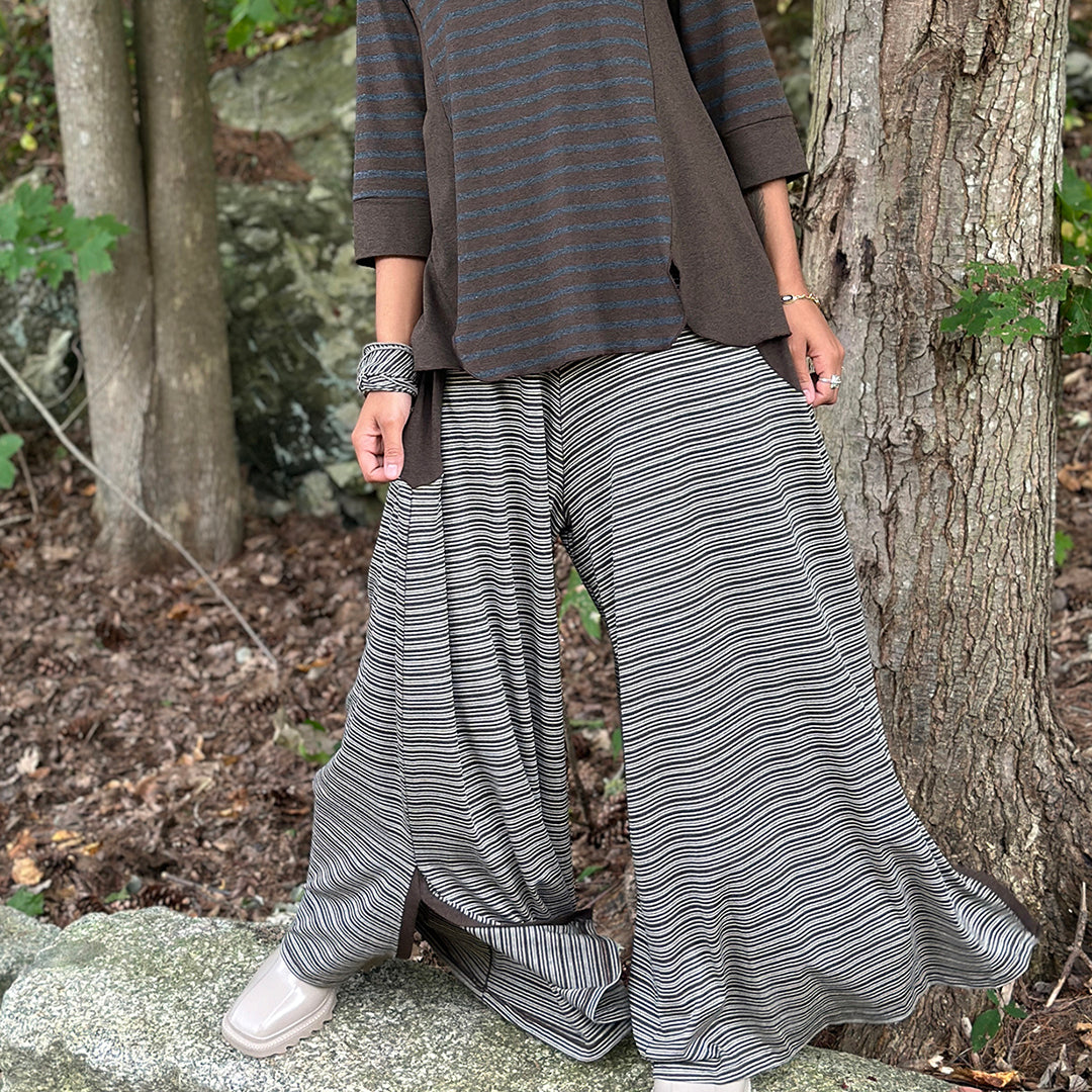 suger farmer jumpsuit in earth stripe with woodland stripe homerun shirt