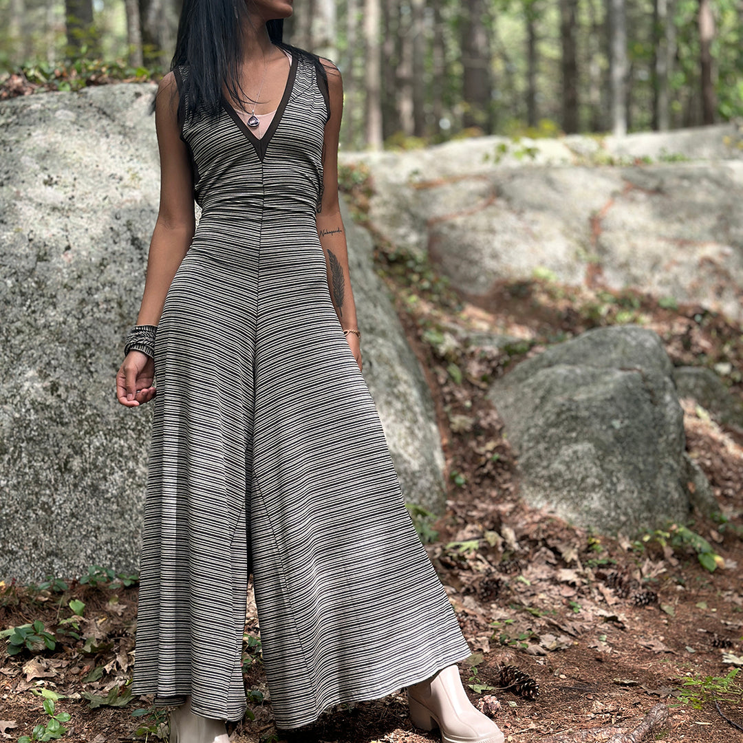 suger farmer jumpsuit in earth stripe