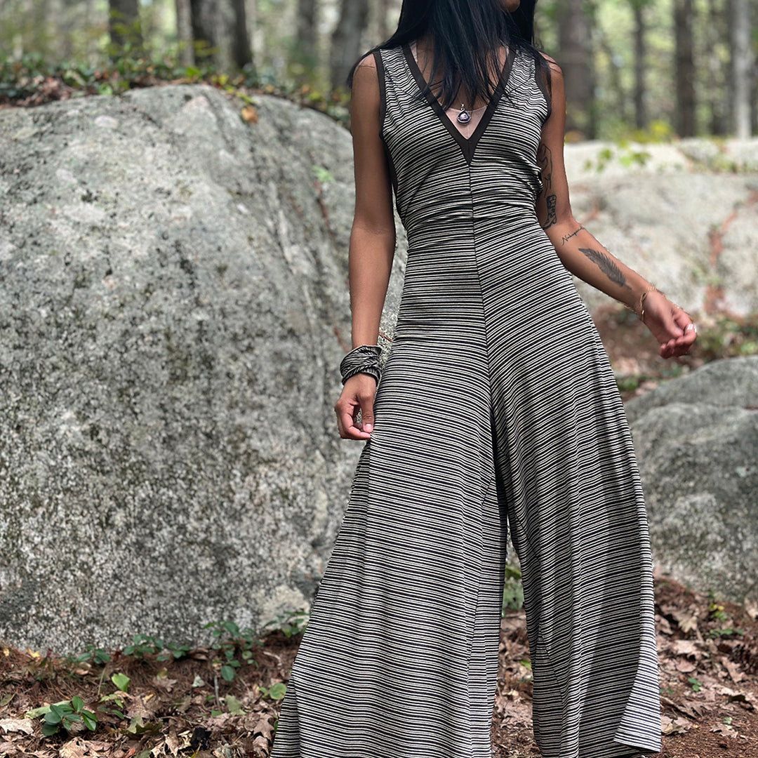 suger farmer jumpsuit in earth stripe