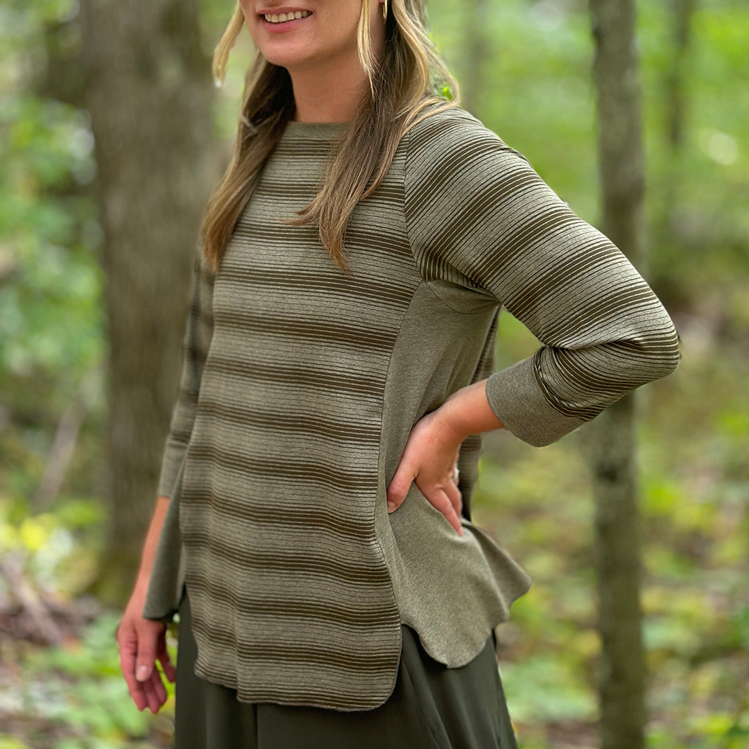 homerun shirt in country stripe/sage and farmer in pine