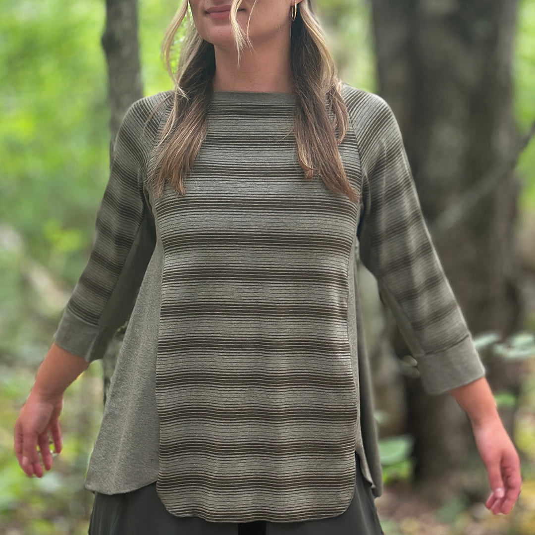 homerun shirt in country stripe/sage and farmer in pine