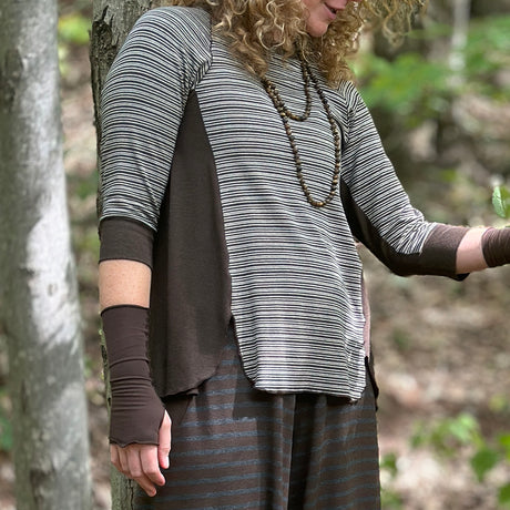 homerun shirt in earth stripe/espresso and farmer in woodland/espresso