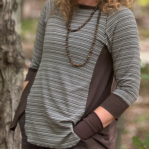 homerun shirt in earth stripe/espresso and farmer in woodland/espresso