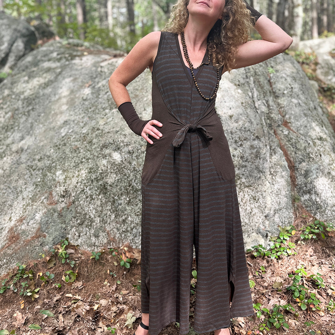 suger farmer jumpsuit in woodland with sable aria sleeves