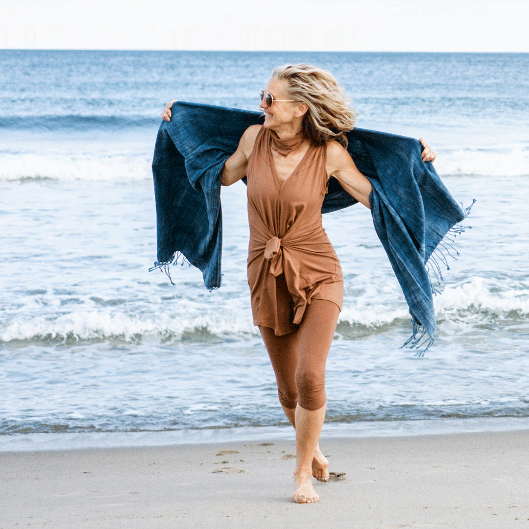 suger® sun blessed cotton shawl styled with cedar sprout + cedar capri