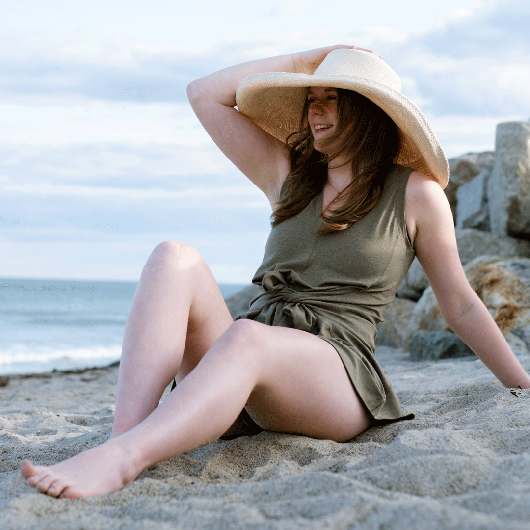 suger® sprout romper in sage worn by  size cloud model