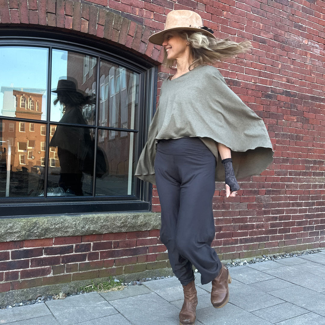 mantra is sage heather with bloom pant in dusk bamboo