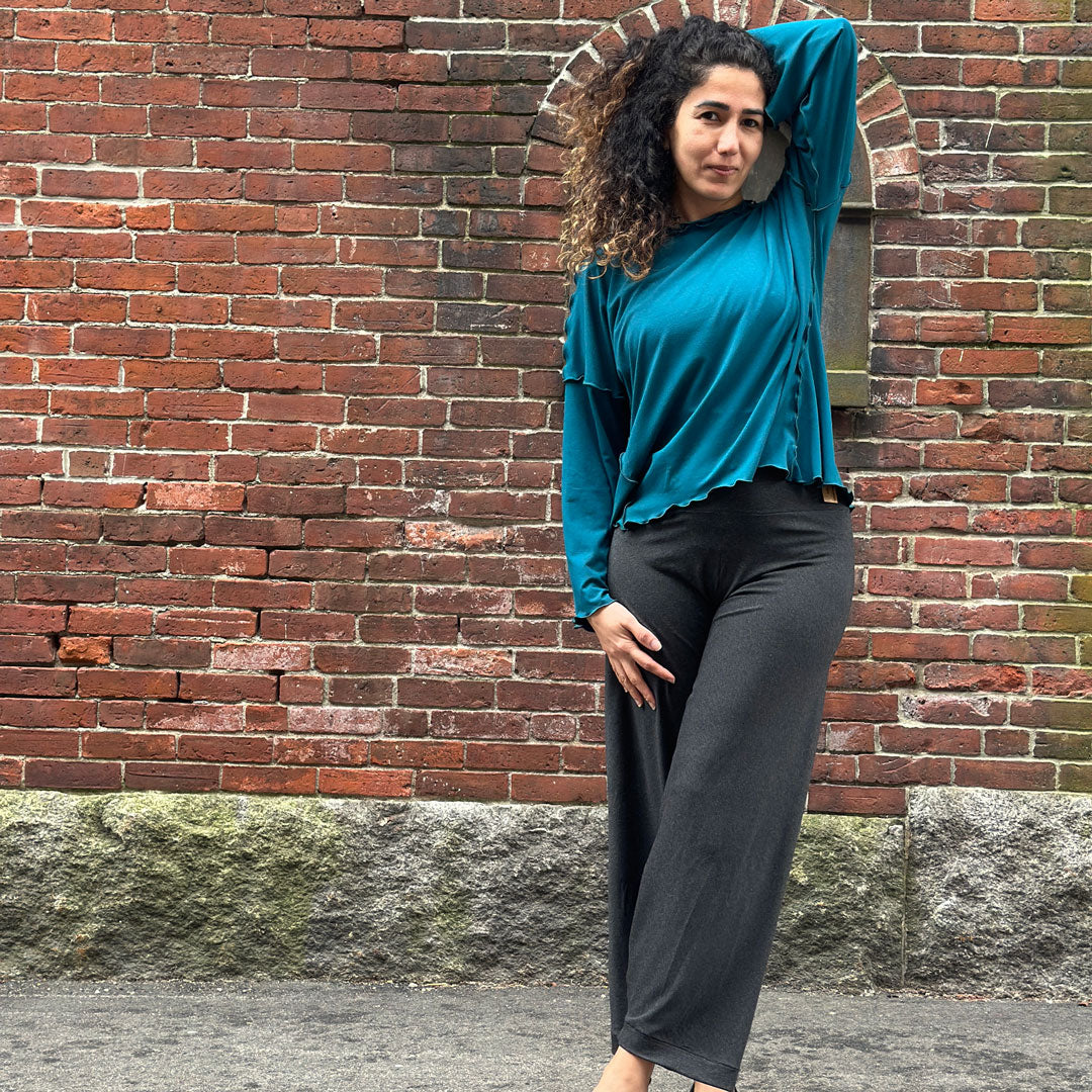 bloom pant in lava with the truly in azure bamboo