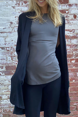 ore cap tunic layered under suger coco blazer