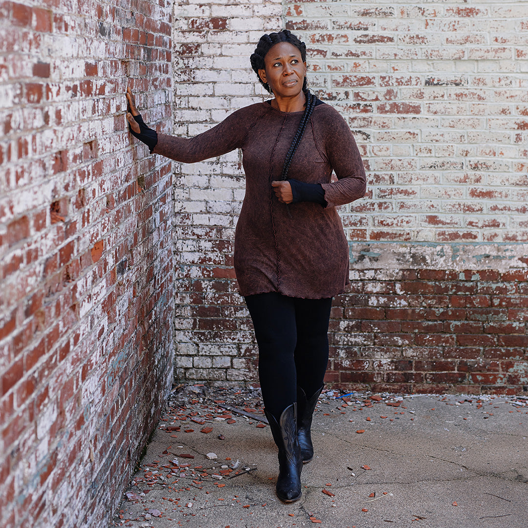 swing tunic top in lush mineral with black terry base legging