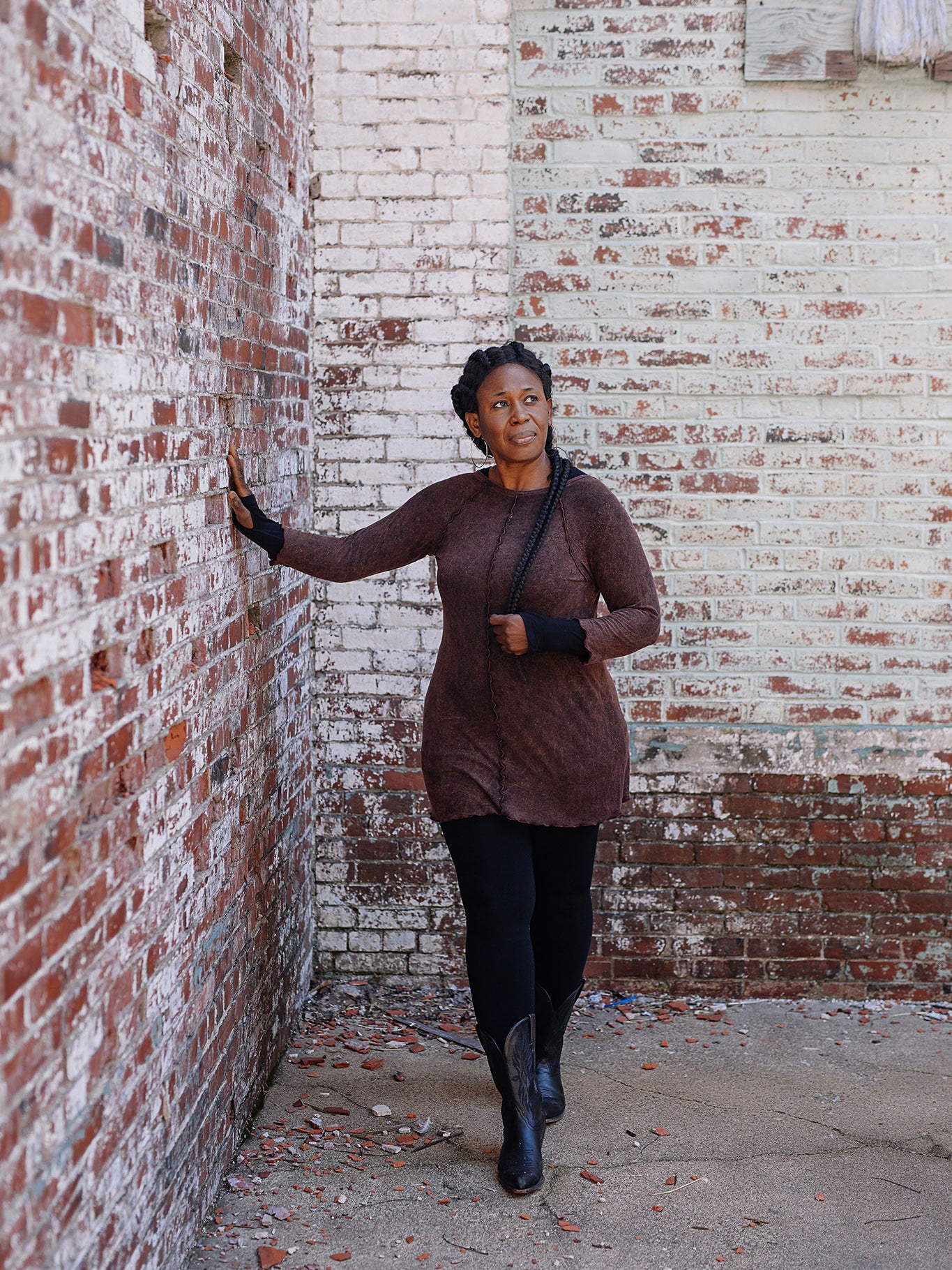 swing tunic top in lush mineral with black terry base legging