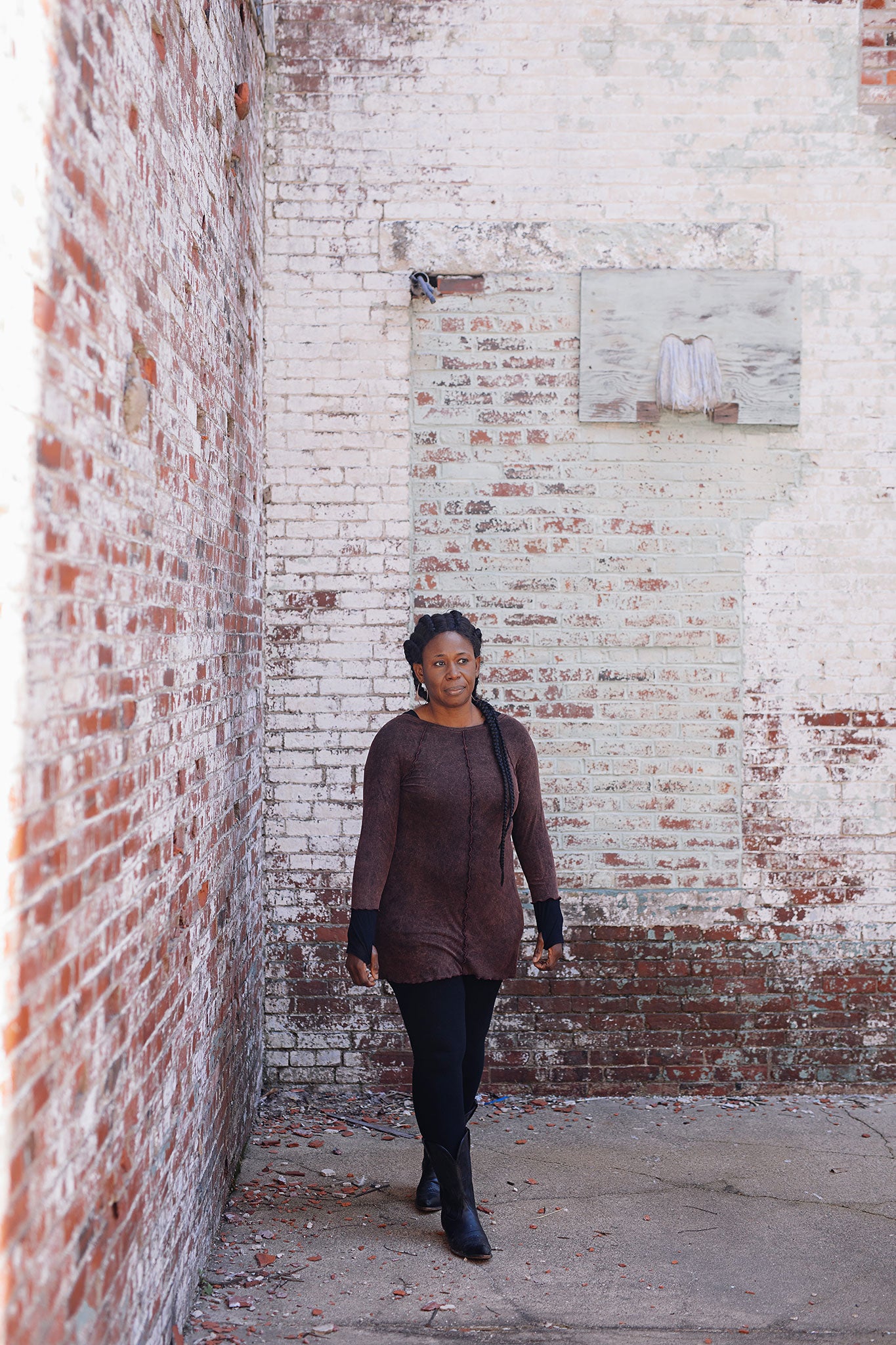 swing tunic top in lush mineral with black terry base legging