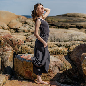 petal pant in carbon paired with core tank in carbon