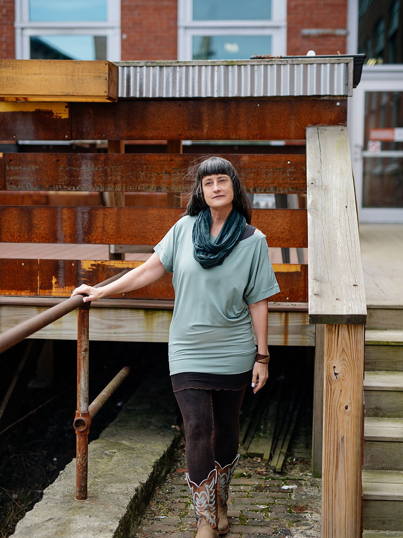 suger® flash off shoulder top in glass paired with mineral playsuit + blue mineral loop