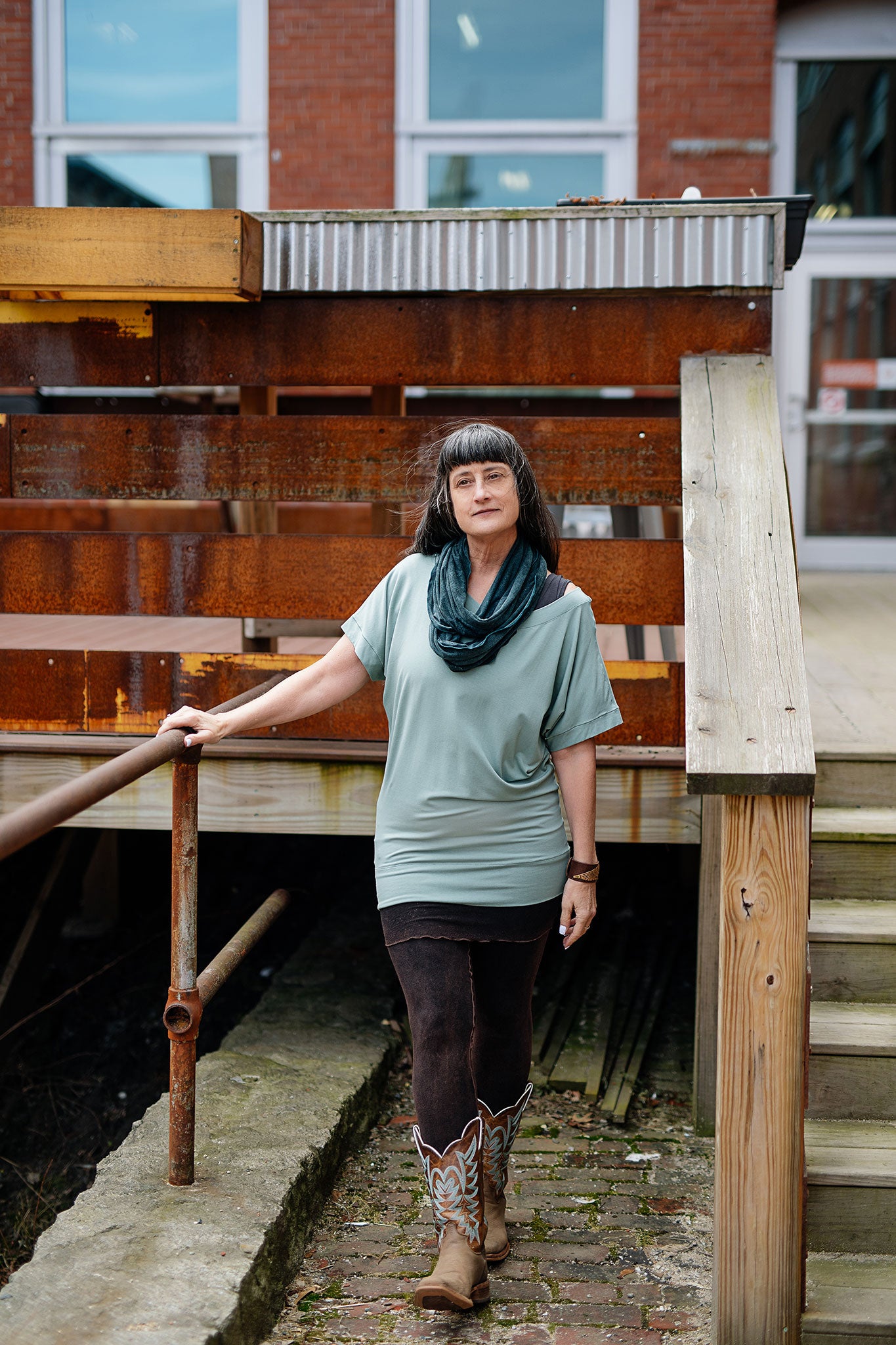 suger® flash off shoulder top in glass paired with mineral playsuit + blue mineral loop