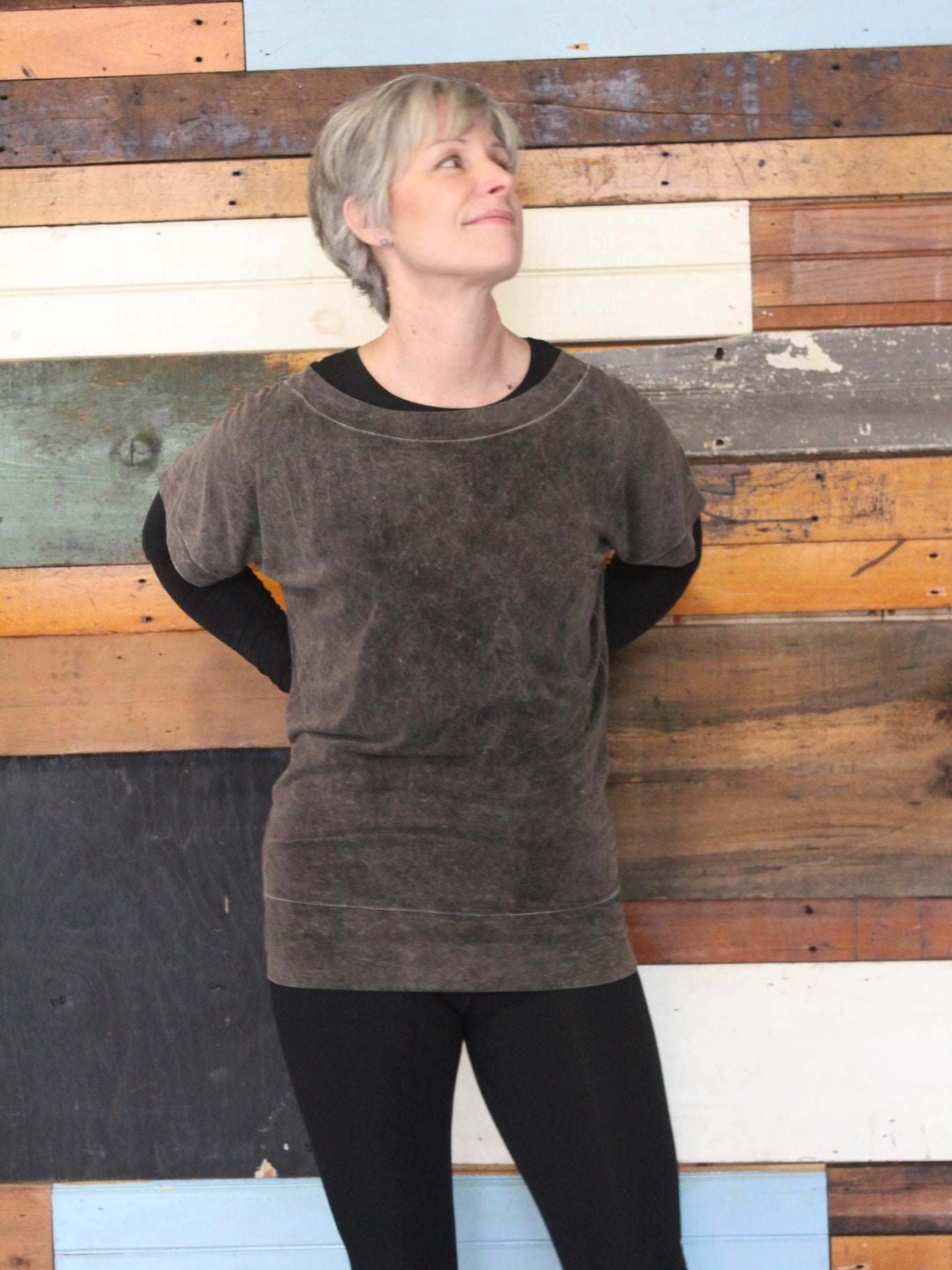 mineral flash layered over black vneck + black base