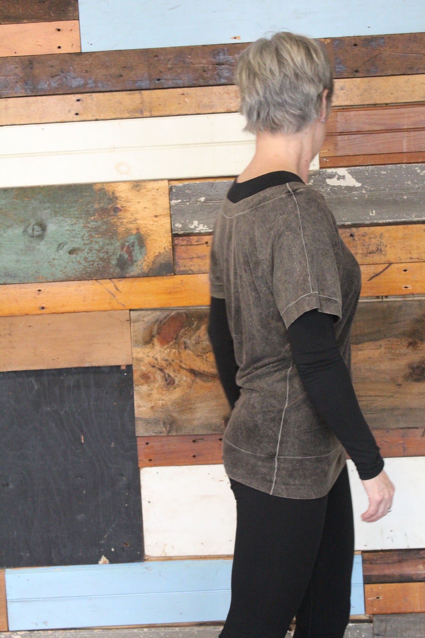 mineral flash layered over black vneck + black base