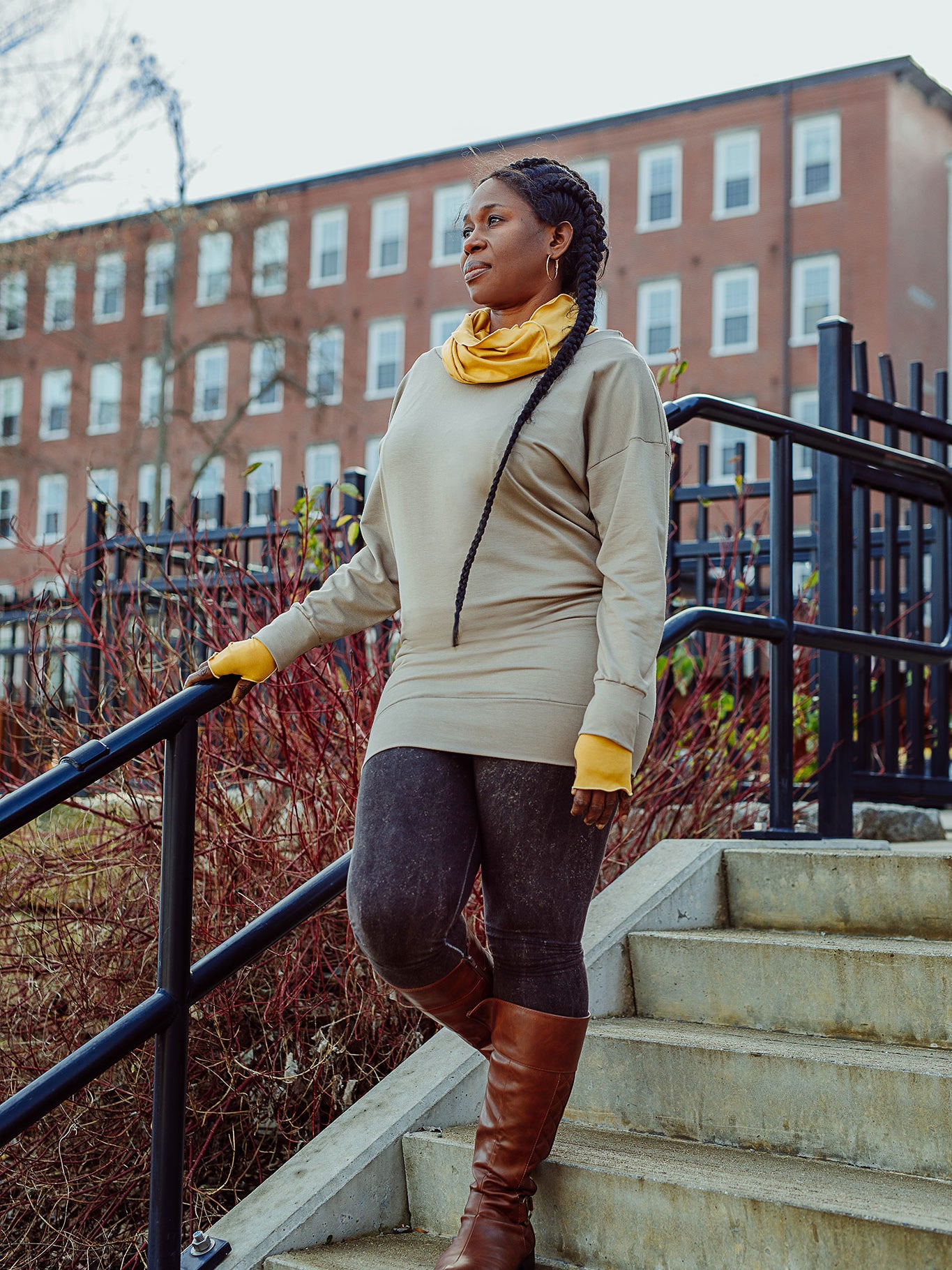 terry welder pullover in clay with amber loop and opera sleeves