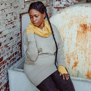 terry welder pullover in clay with amber loop and opera sleeves