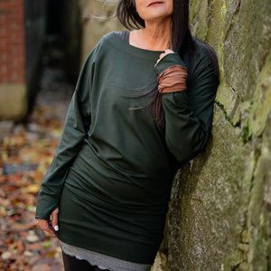 terry welder pullover in fir with cedar band