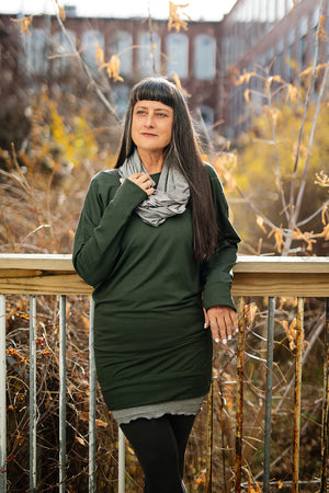 terry welder pullover in fir with mercury loop and hourglass