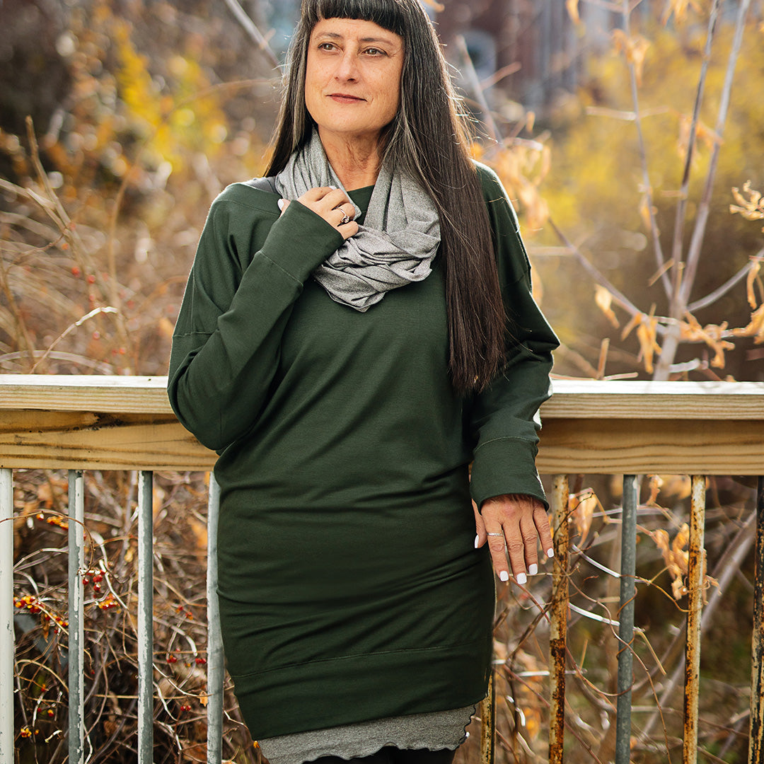 terry welder pullover in fir with mercury hourglass and loop