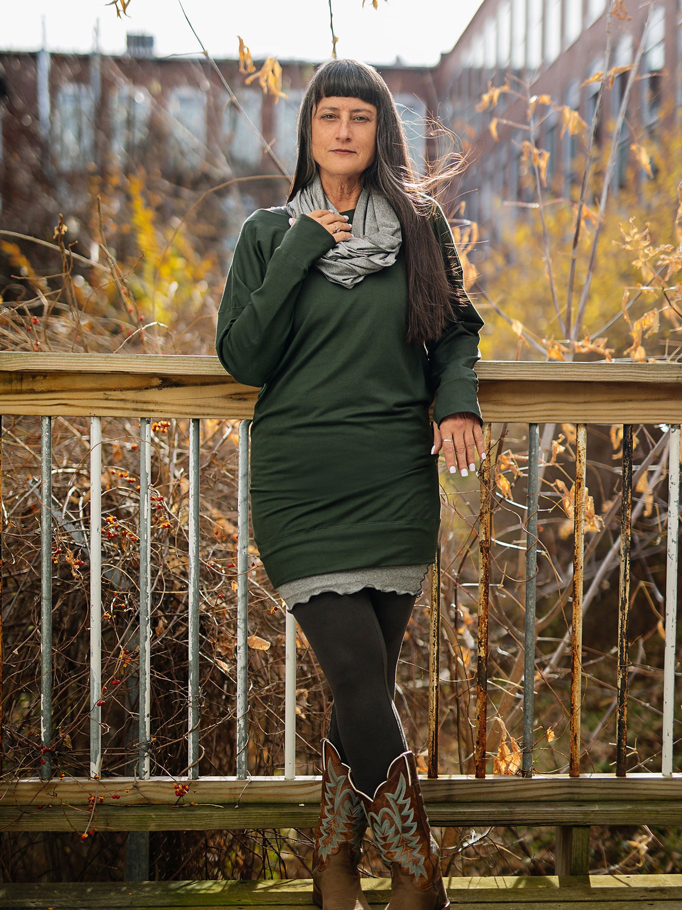 terry welder pullover in fir with mercury hourglass and loop