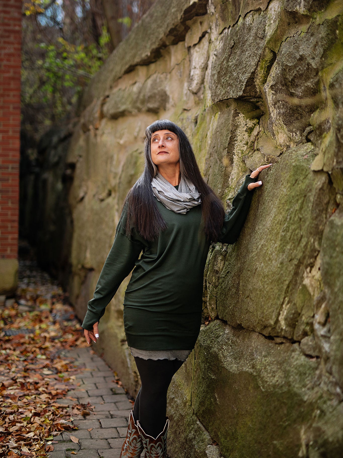 terry welder pullover in fir with mercury hourglass and loop