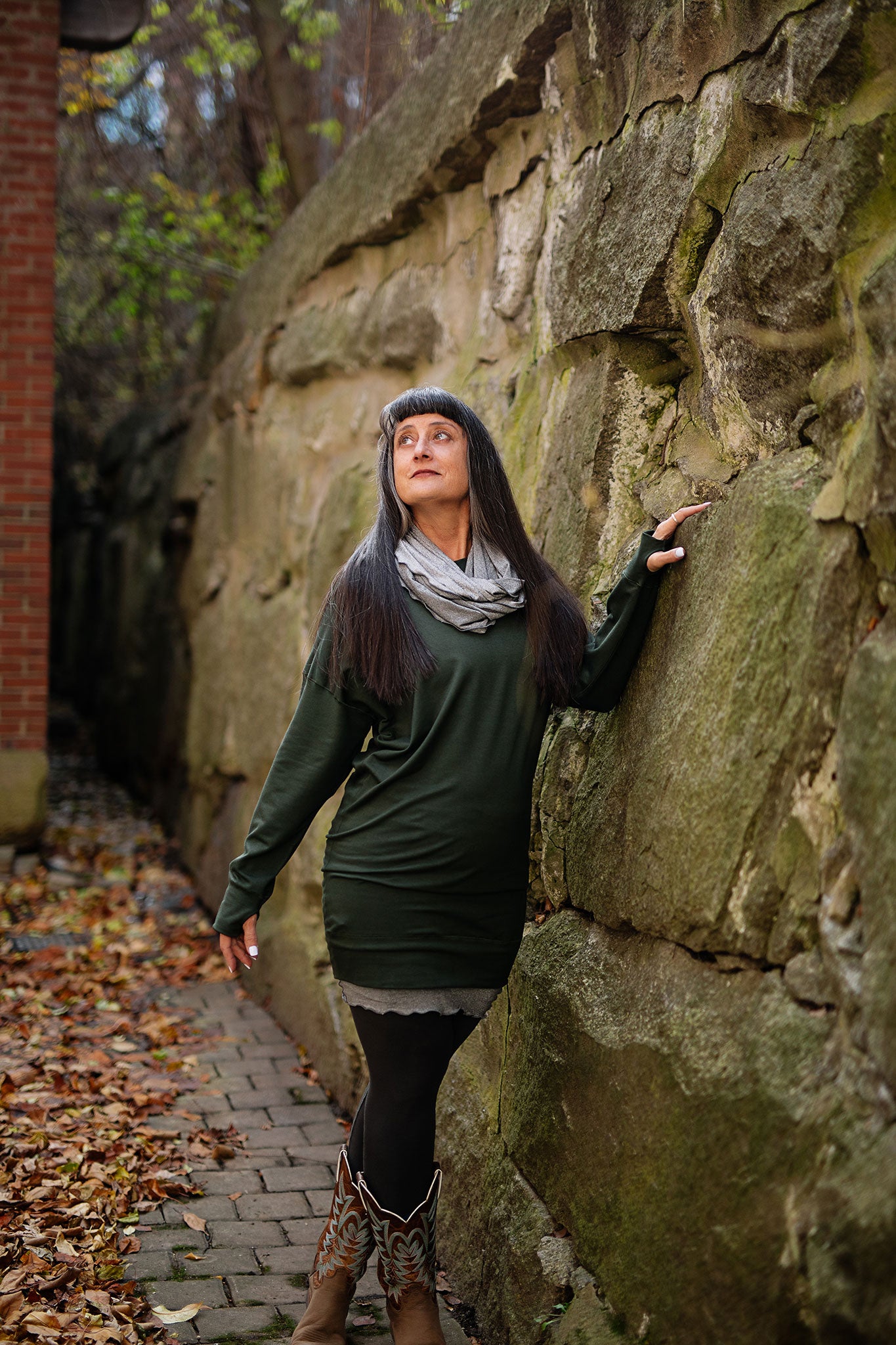 terry welder pullover in fir with mercury hourglass and loop