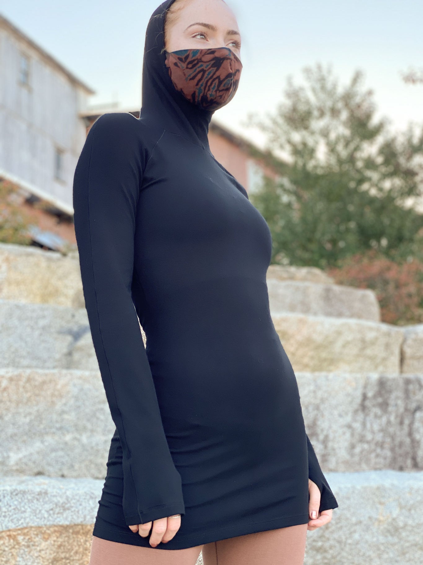 scuba hooded ski tunic in black