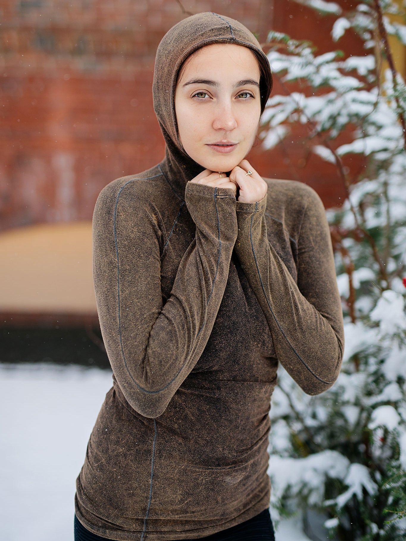 scuba hooded ski tunic in warm mineral
