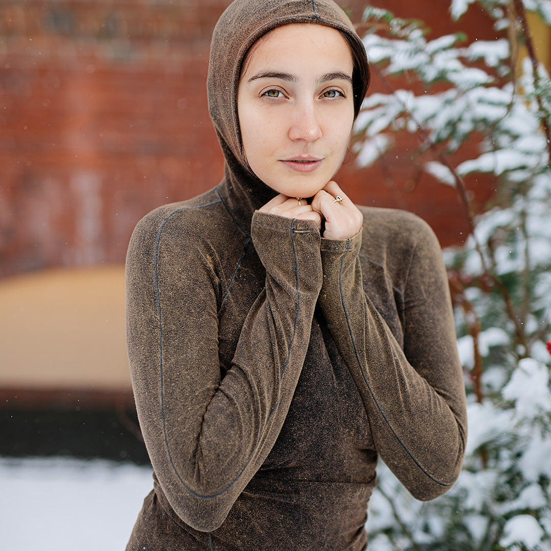 scuba hooded ski tunic in warm mineral