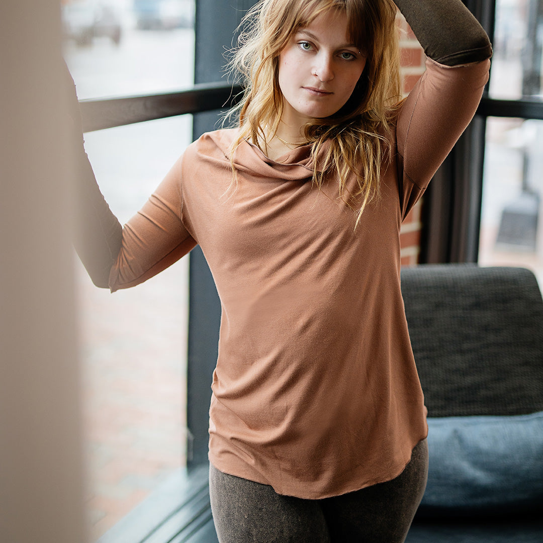 grace cowl neck top in cedar