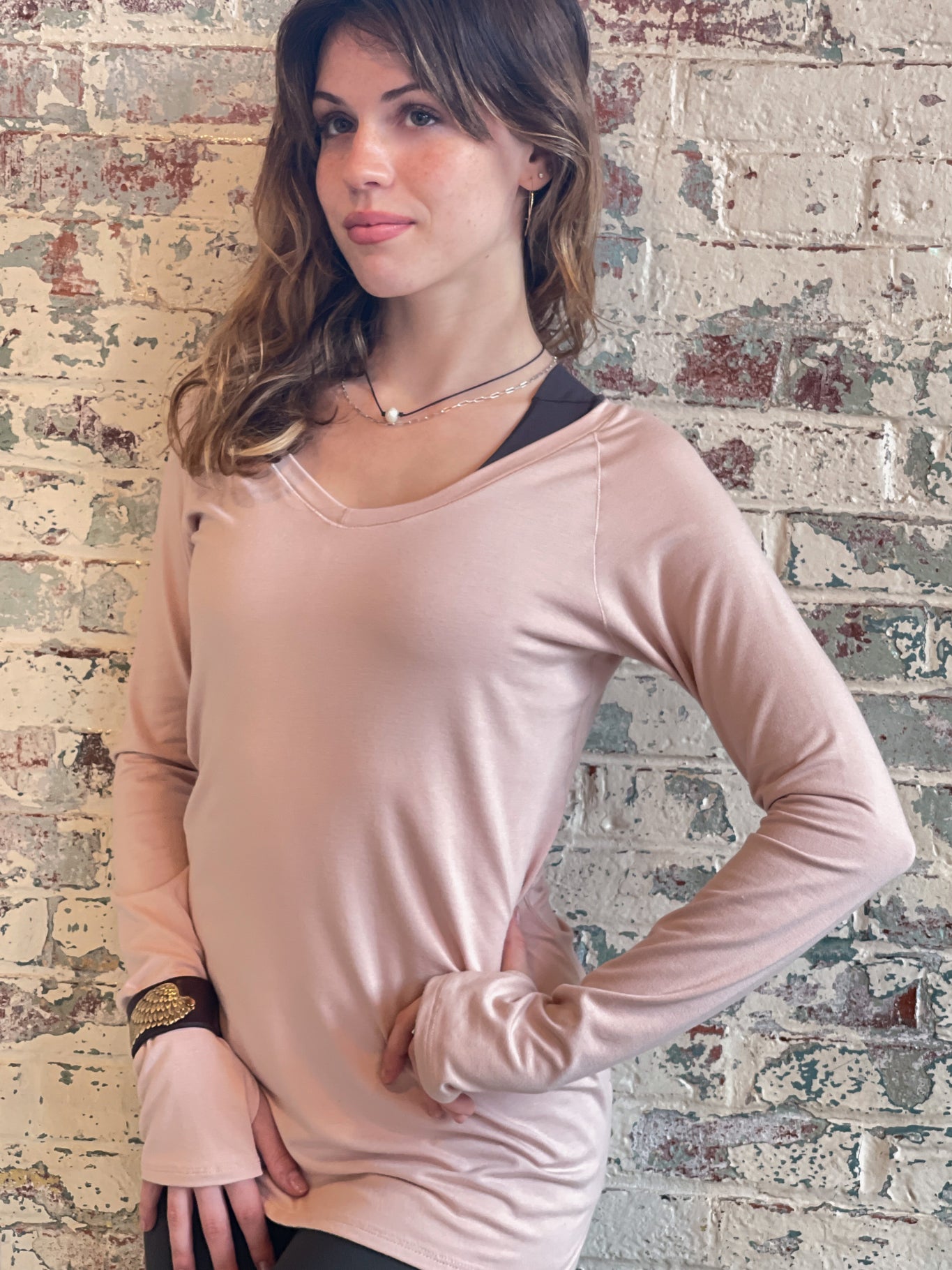 bamboo ballet vneck long sleeve top